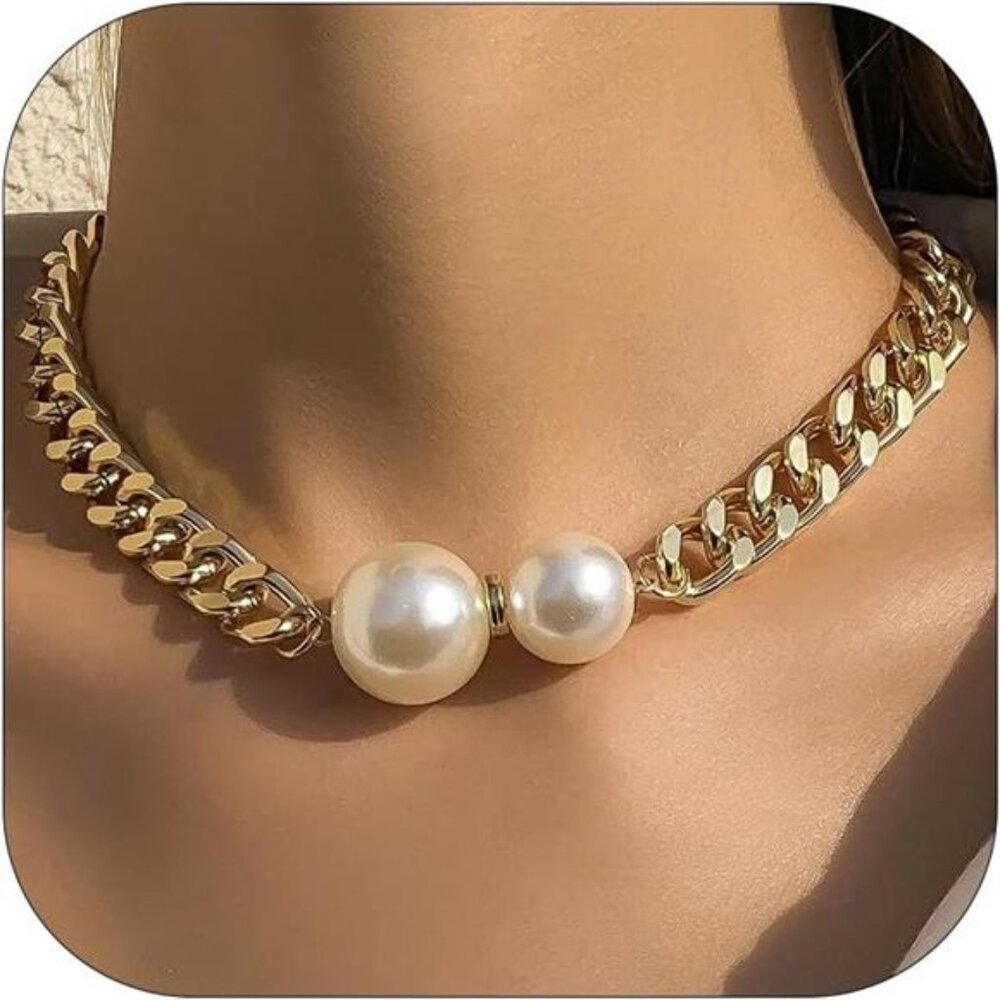 Your Always Charm Chunky Necklace Gold Y Link Chain Choker, Vintage Heavy Metal